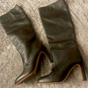 BALLY Black Leather Knee-High Heeled Boots